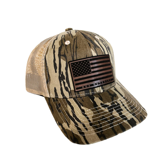 BUX Leather Flag Patch Hat - Bottomland Camo