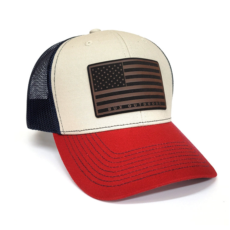 BUX Leather Flag Patch Hat - Red/Off-White/Navy