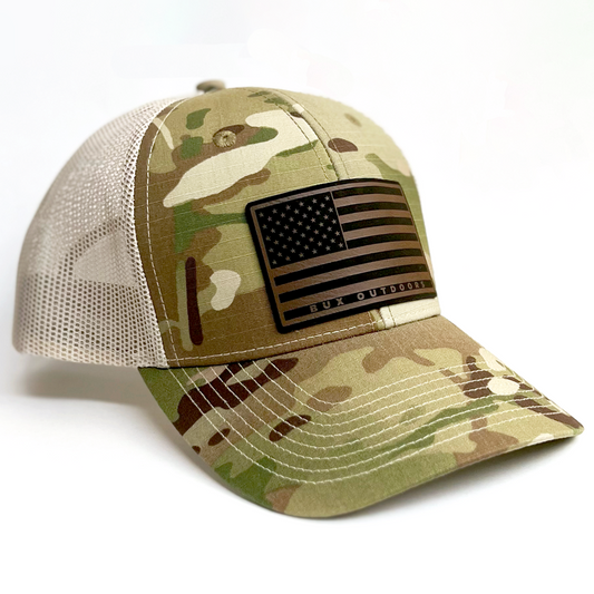 BUX Leather Flag Patch Hat - Multicam/Cream